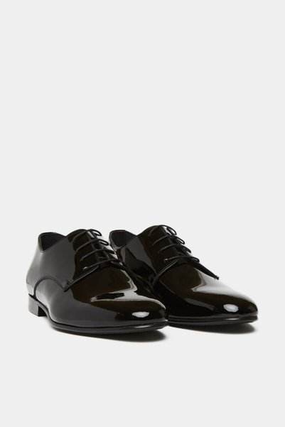 Bisse Men's Leather Sole Patent Leather Shoes Black