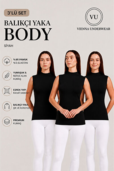 Vienna Underwear Women's Zero Sleeve High Neck Body Suit 3-Piece Set Fishneck...