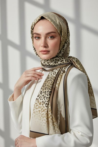 Vissona KREP RENKLİ FIRÇA VE LEOPAR DESENLİ VİZON RENKLİ 75X195 KIRIŞMAZ ŞAL