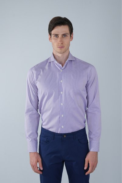 Bisse Lilac Regular Fit Cotton Napoli Collar Long Shirt