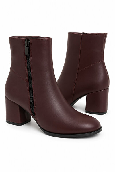 Moda Pie Sery Low Heel Women's Heeled Boots Burgundy Skin
