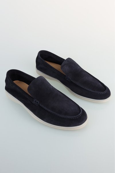 Bisse Navy Blue Leather Suede Loafer Shoes