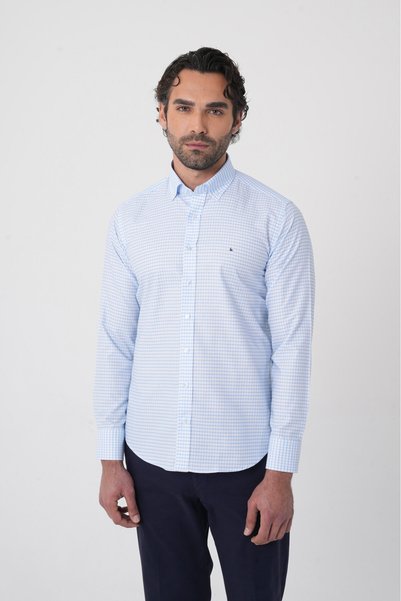 Bisse Blue Regular Fit Cotton Long Sleeve Pasha Collar Shirt
