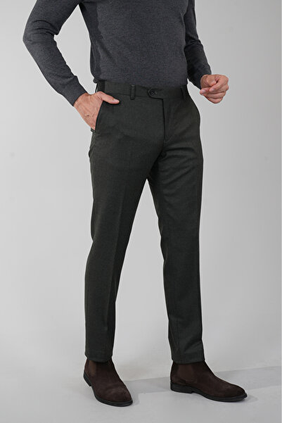 Bisse Haki Yün Flanel Regular Fit Klasik Erkek Pantolon