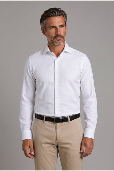 Bisse White Regular Fit Cotton Pocketless Long Italian Collar Shirt
