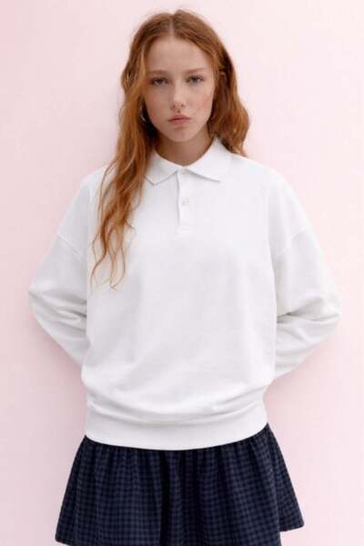 HAKKE Long Sleeve Button Detailed Cotton Polo Neck School Sweat