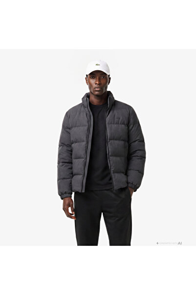 Lacoste Erkek Classic Fit Kapüşonlu Gri Şişme Mont
