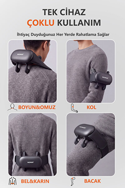 womidi Kablosuz Şarjlı 4D Boyun Ve Omuz Masaj Aleti Isıtmalı Yoğurmalı Ovmalı Gerçek El Hissi Derin Doku Shiatsu Cihazı