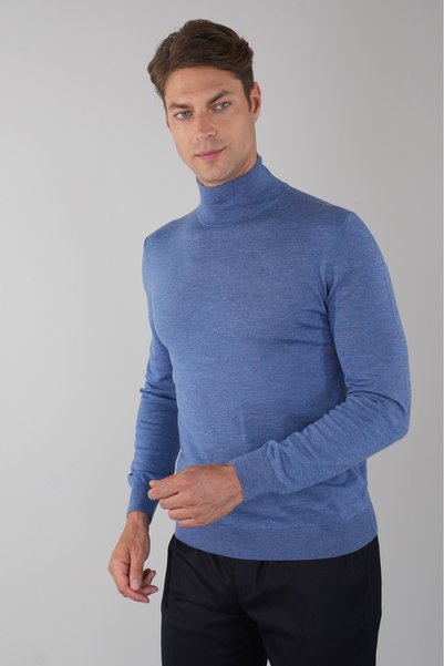 Bisse Men's Basic Half Turtleneck Knitwear Indigo