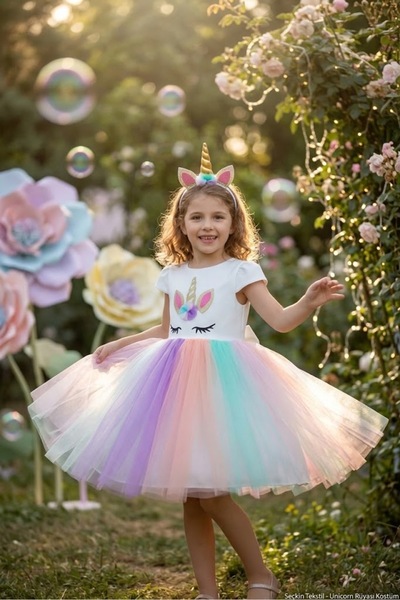 milay's life home collections Costum de tul colorat cu unicorn pentru fete, p...