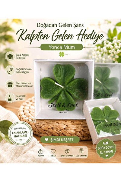 aralmini 25 Adet Kutu İçinde Yonca Mum, Düğün, Nişan, Söz, Kına, Doğum Günü