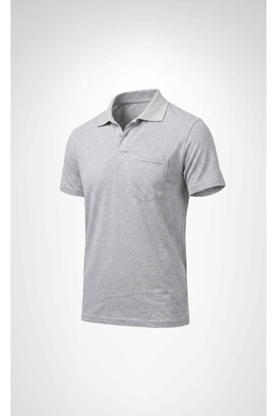Selçuklu Plus Openand Pike Gray and Navy Blue Polo Collar Pocket T-Shirt