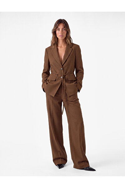 Koton Long Sleeve Double Breasted Belt Tie Detailed Oversize Blazer Jacket