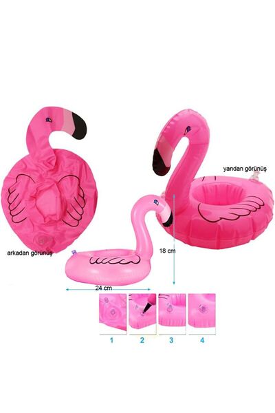 partidolu Şişme Flamingo Kuğu Şekilli Şişme İçecek Simidi 24 x 18 cm Pembe Re...