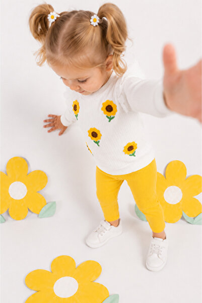 Rocha Baby Baby Girl Sunflower Embroidered Ruffled Ribbed 2-Piece Set