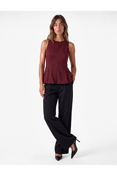 Koton Slim Fit Kolsuz Bisiklet Yaka Modal Kumaş Peplum Bluz