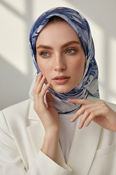Vissona %100 Twill İpek Eşarp 90x90 Çiçekli Sulu Boya Desenli El Dikişli Kadı...