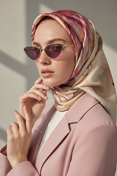 Vissona %100 Twill İpek Eşarp 90x90 Çiçekli Sulu Boya Desenli El Dikişli Kadı...