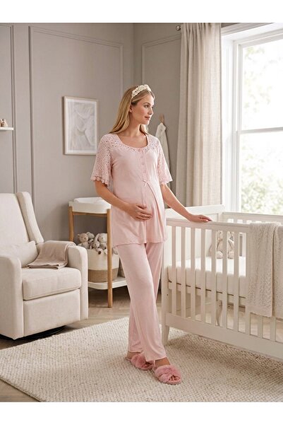 Lady Lingerie 2 Pieces Pajama Set Short Sleeve Top and Adjustable Waist Pant ...