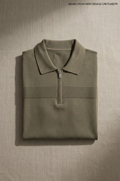 Maccali Men's Trend Khaki Polo Collar Knitwear T-Shirt