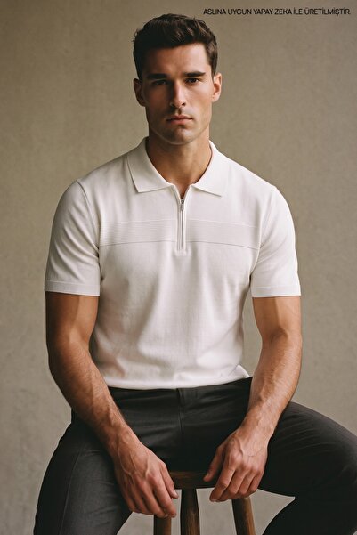 Maccali Ανδρικό πλεκτό μπλουζάκι με λευκό γιακά πόλο