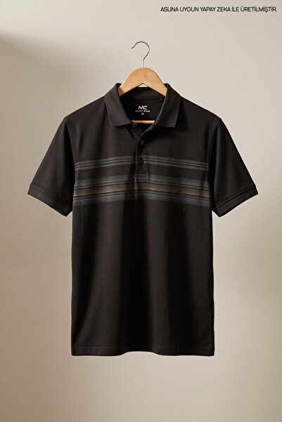 Maccali Men's Comfort Fit Patterned Black Polo Neck T-Shirt