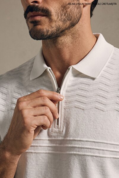 Maccali Men's Comfort Short Sleeve White Knitwear Polo Neck T-Shirt
