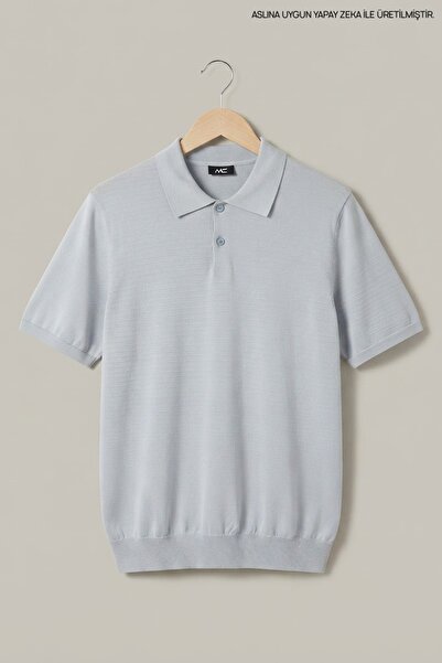 Maccali Erkek Basic Büyük Beden Mavi Triko Polo Yaka T Shirt
