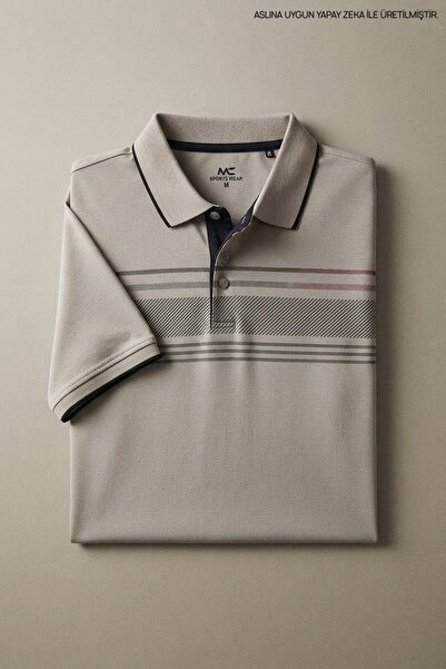 Maccali Men's Cotton in Patterned Comfortable Gray Polo Neck T-Shirt