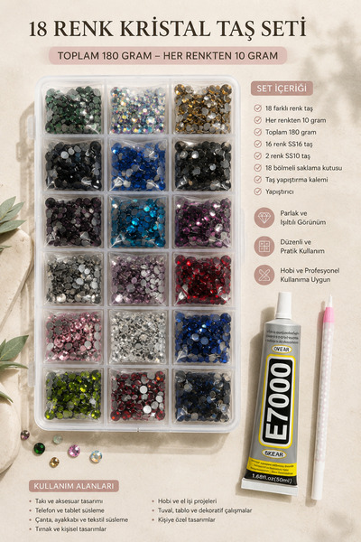MioArt BEDAZZLİNG KİT SETİ SS16/SS10 (Taşlama Seti 18 Renk+Yapıştırıcı+Kalem+...