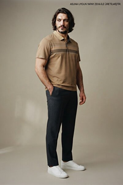 Maccali Men's Large Size Comfortable Fit Brown Polo Neck T-Shirt