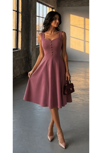 Modafeminen Strappy Heart Neck Midi Length Crepe Fabric Evening Dress 582187 ...
