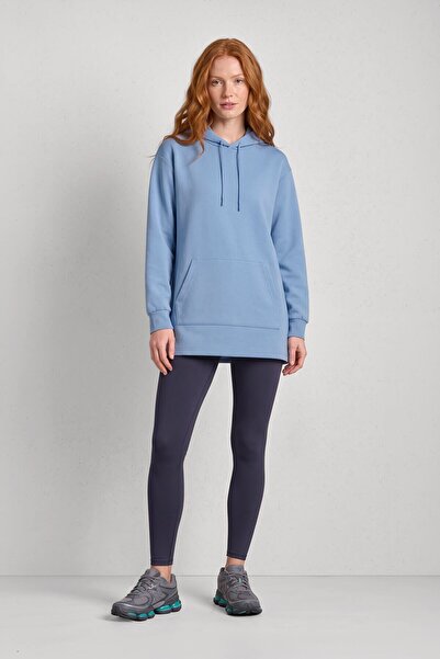 MARKAPIA WOMAN Women's Hooded Pocketed Blue Tunic Sweatshirt