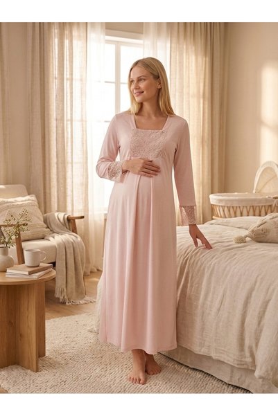 Lady Lingerie قميص نوم طويل للحوامل والمرضعات |   قميص نوم بأزرار أمامية مع ت...