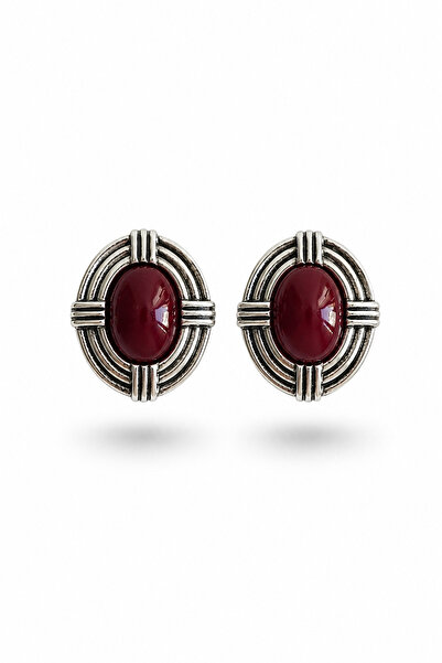 btogether. Bordo Vintage Gümüş Renkli Küpe