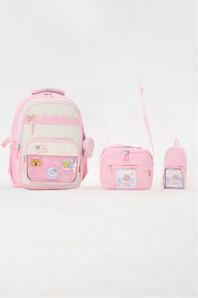 Roxbros Kawaii Korean Style Accessory Set of 3 Pink Girls' Primary School Bac...