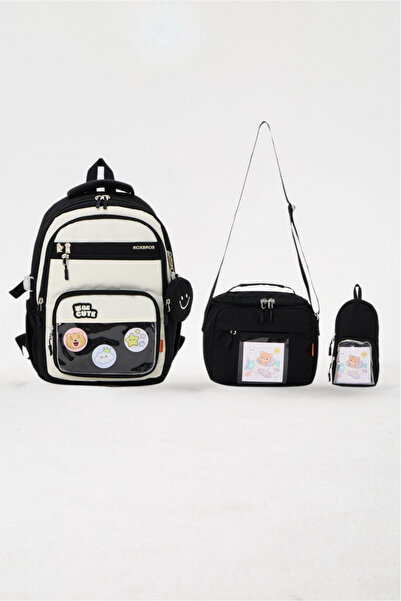 Roxbros Korean Style Badge-Decorated 3-Piece Set Black Girls & Boys Children'...