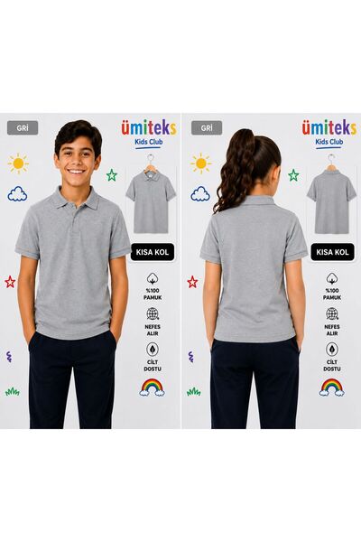ümitteks iş ve okul kıyafetleri Unisex Combed Cotton Polo Collar Gray T-Shirt...