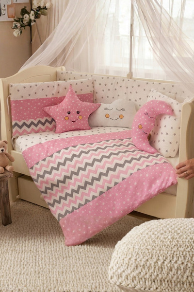 Kista Baby Pink Zig Zag Patterned Baby Sleeping Duvet Cover Set - 80X130