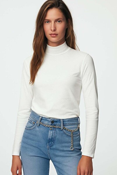 HAKKE High neck long sleeve viscose ribbed blouse