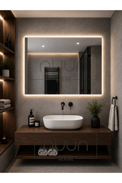 NUUN DEKOR 90x70cm Günışığı Ledli Banyo Lavabo Ofis Makyaj Kuaför Aynası - Tr...