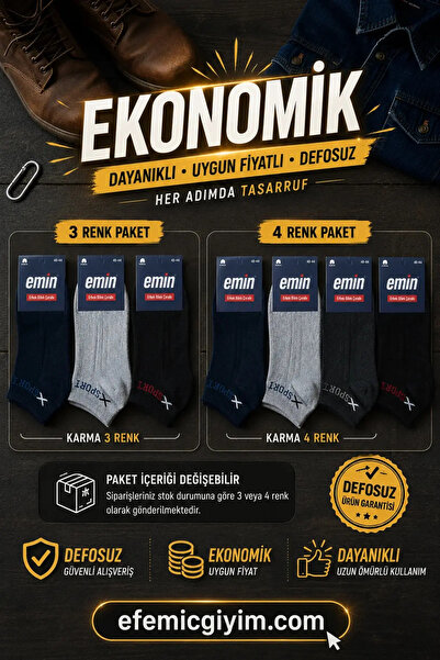 EfemİcGiyim Men's Mixed Color Booties Socks 12-Pack Economic Package