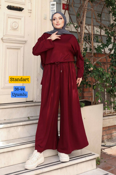 Mogi Butik Oysh Modal Kumaş Salaş Kesim Bol Paça Pantolon Tesettür Tunik Takı...
