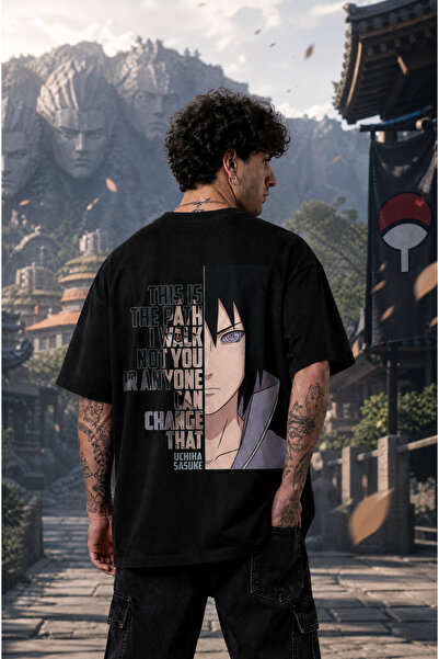 Ninkasiwear Uchiha Sasuke Naruto Anime Unisex Oversize 24/1 Pamuk Tişört - Öz...