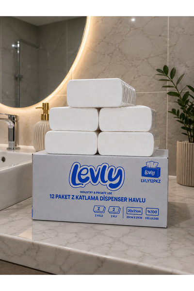 Levly Premium Plus Z Katlama Kâğıt Havlu 12 Paket Dispenser Peçete 20x21 Cm 1...