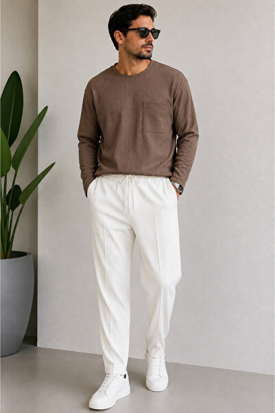 WENMİNG Men's Ottoman Fabric Crew Neck Top and Bottom Set
