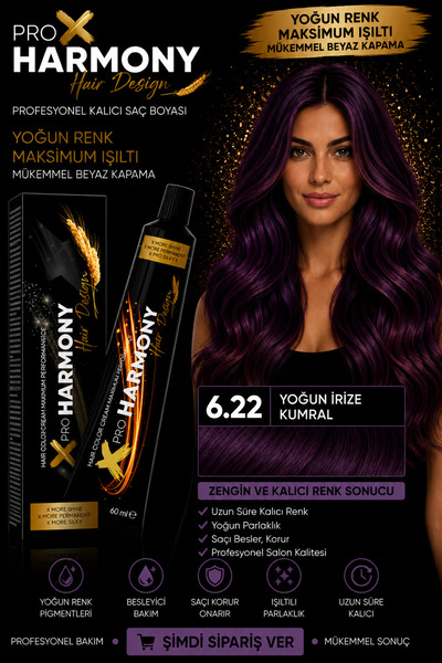X Pro Harmony Yoğun İrize Saç Boyası 6.22 Koyu Kumral Mor Yansımalı Kalıcı Tü...