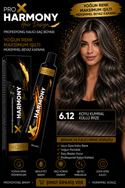 X Pro Harmony Küllü İrize Saç Boyası 6.12 Koyu Kumral Soğuk Mor Küllü Kalıcı ...