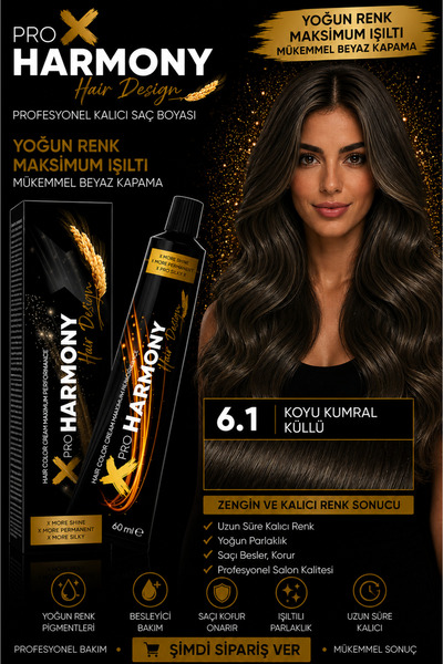X Pro Harmony Koyu Küllü Kumral Saç Boyası 6.1 Koyu Kumral Küllü Kalıcı Tüp B...