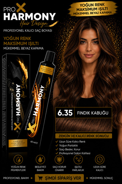 X Pro Harmony Koyu Kumral Dore Akaju Saç Boyası 6.35 Bal Karamel Kalıcı Tüp B...
